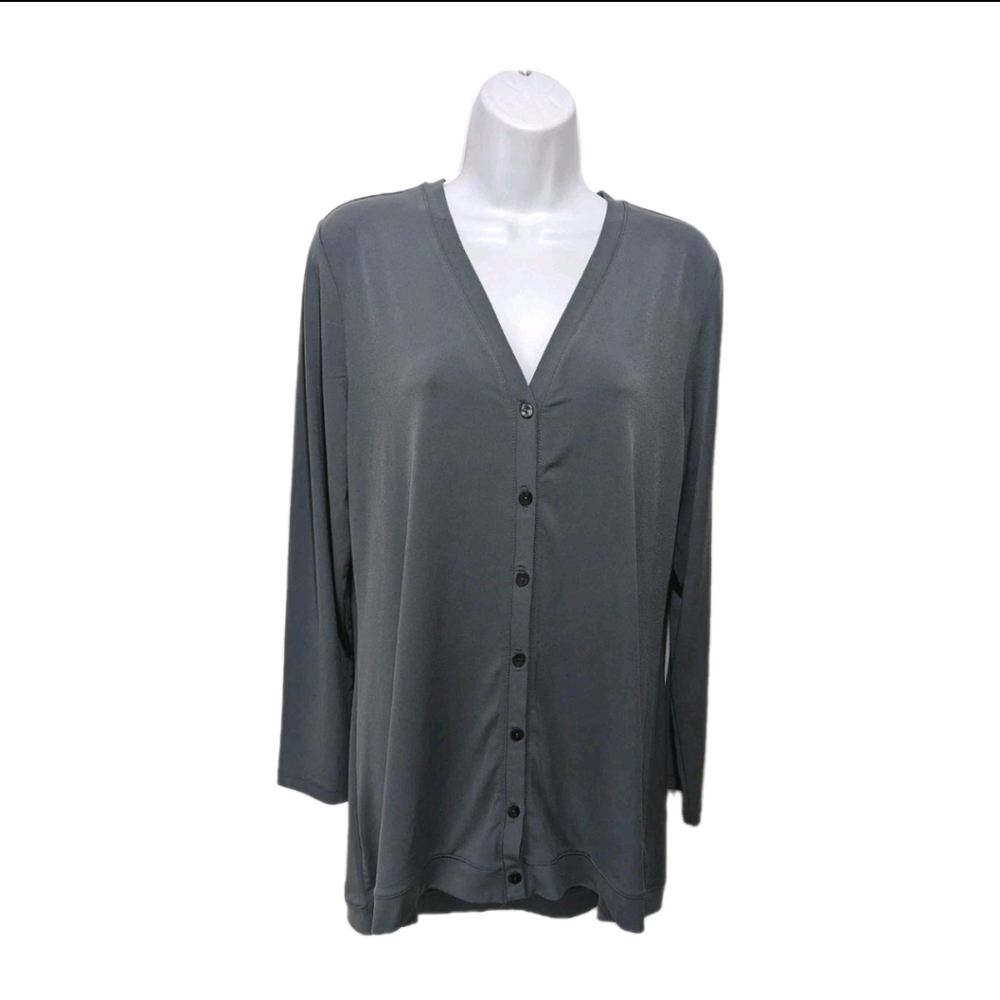 Susan Graver Liquid Knit Cardigan Sweater Top M Gray #8000